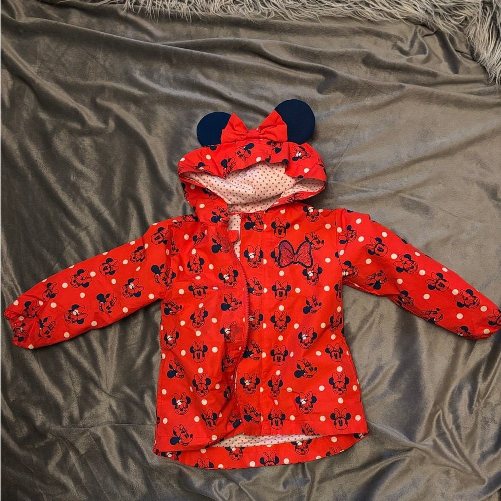 Disney Minnie Mouse Red Polka Dot Packable Hooded Rain Jacket Kids 4